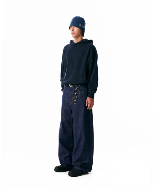 Leather Patch Denim Pants (Blue)（デニムパンツ）｜AAKAM（アーカム