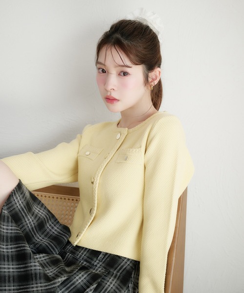 fupel（フぺル）の「gold button knit jacket / ゴールドボタンニット