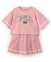X-girl Stages（エックスガールステージス）の「【人気商品再入荷】【直営店で取り扱い無し】カレッジロゴ半袖Tシャツ+プリーツスカート（アンサンブル）」