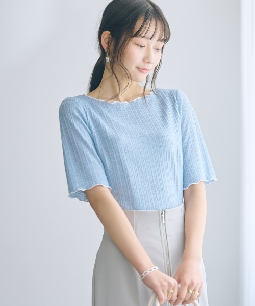 marun(マルン)の「<大きいサイズ>配色メロウカットソー marun(Tシャツ/カットソー・レディース・オフホワイト/サックスブルー/ブラック/ピンク系・4L/3L/LL/L/5L)」の3枚目の写真