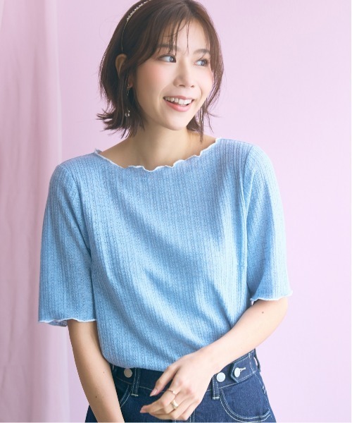 marun(マルン)の「<大きいサイズ>配色メロウカットソー marun(Tシャツ/カットソー・レディース・オフホワイト/サックスブルー/ブラック/ピンク系・4L/3L/LL/L/5L)」の15枚目の写真
