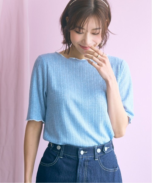 marun(マルン)の「<大きいサイズ>配色メロウカットソー marun(Tシャツ/カットソー・レディース・オフホワイト/サックスブルー/ブラック/ピンク系・4L/3L/LL/L/5L)」の16枚目の写真
