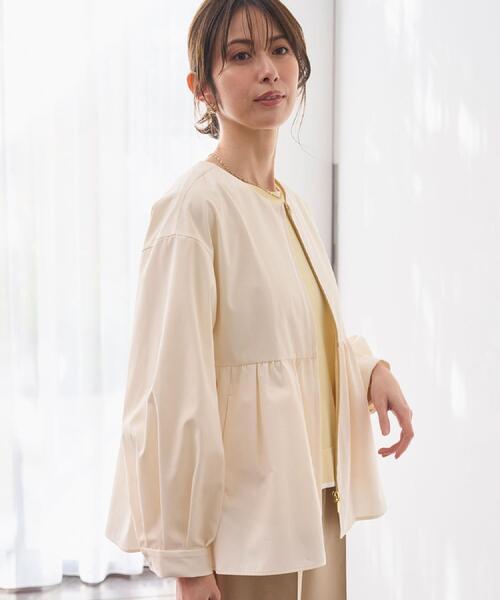 OPAQUE.CLIP（オペークドットクリップ）の「撥水ノーカラーペプラムブルゾン【洗濯機OK/抗ピル】（ブルゾン・レディース・オフホワイト/ネイビー/ライトベージュ・36/42/38/40）」の8枚目の写真