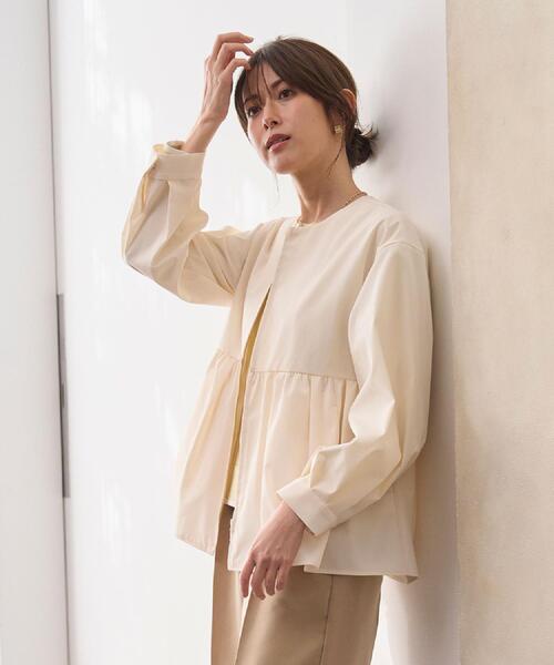 OPAQUE.CLIP（オペークドットクリップ）の「撥水ノーカラーペプラムブルゾン【洗濯機OK/抗ピル】（ブルゾン・レディース・オフホワイト/ネイビー/ライトベージュ・36/42/38/40）」の7枚目の写真