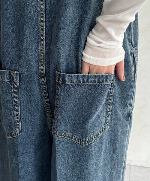 DouDou（ドゥドゥ）の「センタープレスデニムサロペット（つなぎ/オールインワン・レディース・ブルー・38/36）」の18枚目の写真