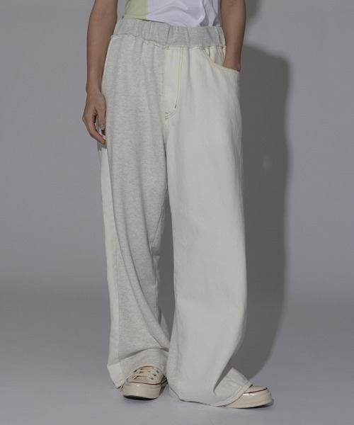 セール】【FACETASM】DENIM MERGING SWEAT PANTS / ホワイト×ホワイト