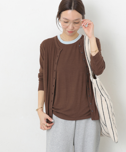 JOURNAL STANDARD relume(ジャーナルスタンダード レリューム)の「リネンミックスクルーネックカーディガン(カーディガン/ボレロ・レディース・ピンク/ブラウン/ライトグレー・FREE)」の3枚目の写真
