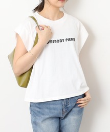 A.N.L フロッキープリント フレンチスリーブカットソー