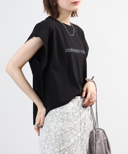 A.N.L(エーエヌエル レーベル)の「A.N.L フロッキープリント フレンチスリーブカットソー(Tシャツ/カットソー・レディース・ブラック/ブルー/グリーン/オフホワイト・38)」の15枚目の写真
