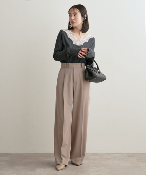 Noble（ノーブル）の「レースドッキングプルオーバー（Tシャツ/カットソー・レディース・チャコールグレー/ベージュ・FREE）」の11枚目の写真