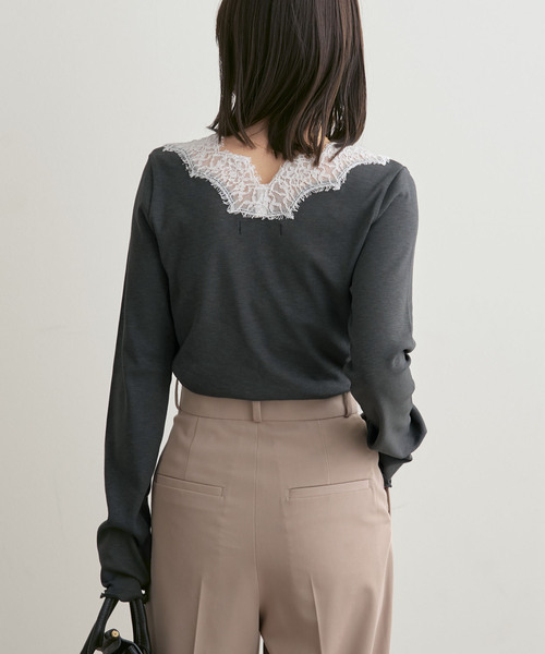 Noble（ノーブル）の「レースドッキングプルオーバー（Tシャツ/カットソー・レディース・チャコールグレー/ベージュ・FREE）」の7枚目の写真