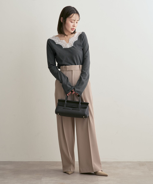 Noble（ノーブル）の「レースドッキングプルオーバー（Tシャツ/カットソー・レディース・チャコールグレー/ベージュ・FREE）」の6枚目の写真