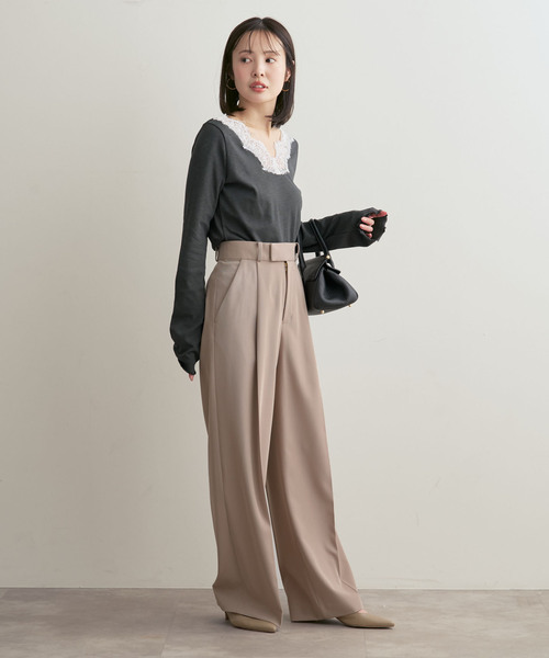 Noble（ノーブル）の「レースドッキングプルオーバー（Tシャツ/カットソー・レディース・チャコールグレー/ベージュ・FREE）」の5枚目の写真