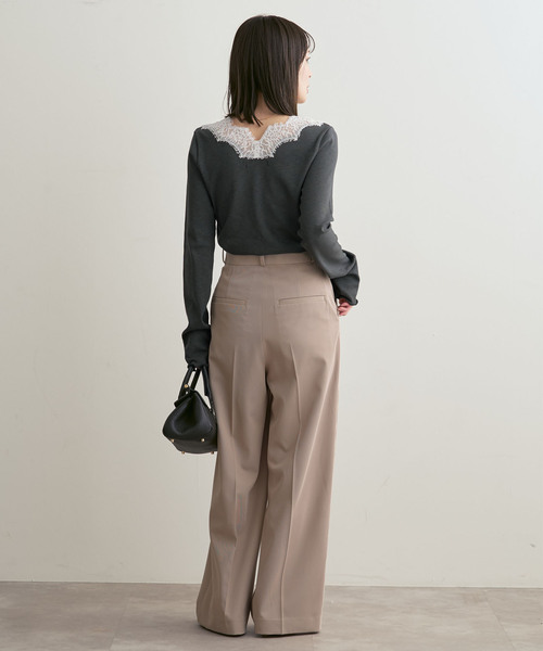 Noble（ノーブル）の「レースドッキングプルオーバー（Tシャツ/カットソー・レディース・チャコールグレー/ベージュ・FREE）」の4枚目の写真