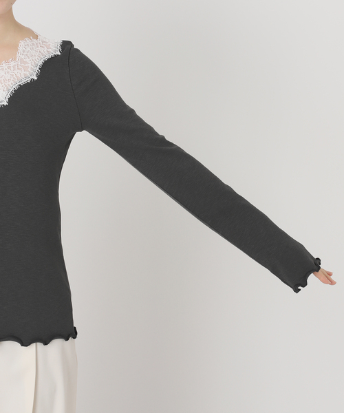 Noble（ノーブル）の「レースドッキングプルオーバー（Tシャツ/カットソー・レディース・チャコールグレー/ベージュ・FREE）」の20枚目の写真