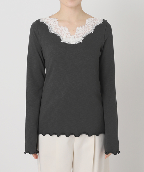 Noble（ノーブル）の「レースドッキングプルオーバー（Tシャツ/カットソー・レディース・チャコールグレー/ベージュ・FREE）」の18枚目の写真