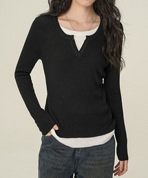 レイヤード風 キーネックTシャツ