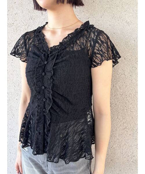 LAGUNAMOON（ラグナムーン）の「レースフリルペプラムトップス（シャツ/ブラウス・レディース・ホワイト/ブラック/イエロー・FREE）」の2枚目の写真