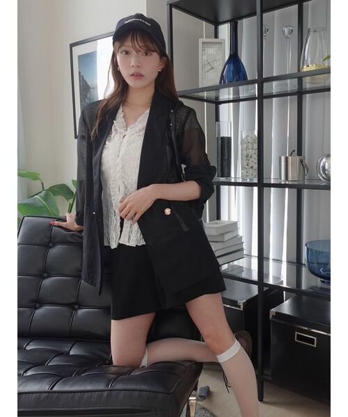 LAGUNAMOON(ラグナムーン)の「レースフリルペプラムトップス 【夏服】【半袖】【シアーシャツ】(シャツ/ブラウス・レディース・ホワイト/ブラック/イエロー・FREE)」の5枚目の写真