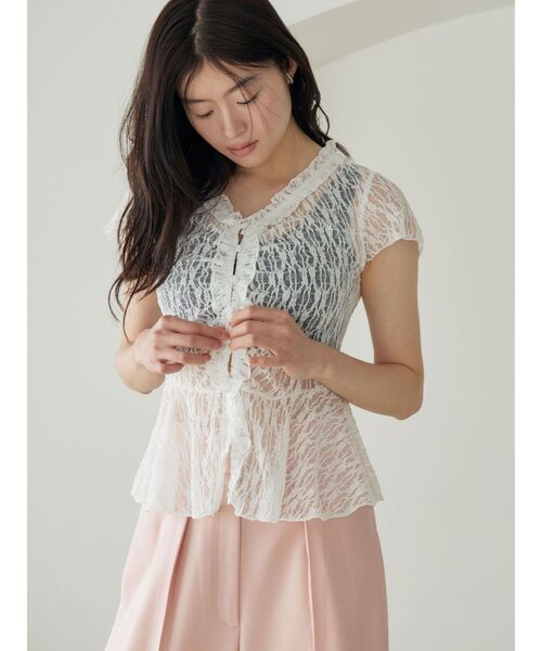 LAGUNAMOON（ラグナムーン）の「レースフリルペプラムトップス（シャツ/ブラウス・レディース・ホワイト/ブラック/イエロー・FREE）」の9枚目の写真