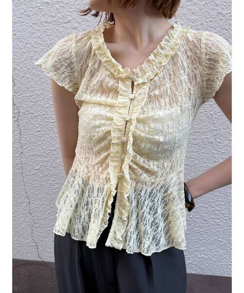 LAGUNAMOON（ラグナムーン）の「レースフリルペプラムトップス（シャツ/ブラウス・レディース・ホワイト/ブラック/イエロー・FREE）」の11枚目の写真