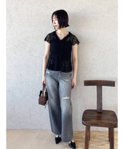 LAGUNAMOON（ラグナムーン）の「レースフリルペプラムトップス（シャツ/ブラウス・レディース・ホワイト/ブラック/イエロー・FREE）」の21枚目の写真