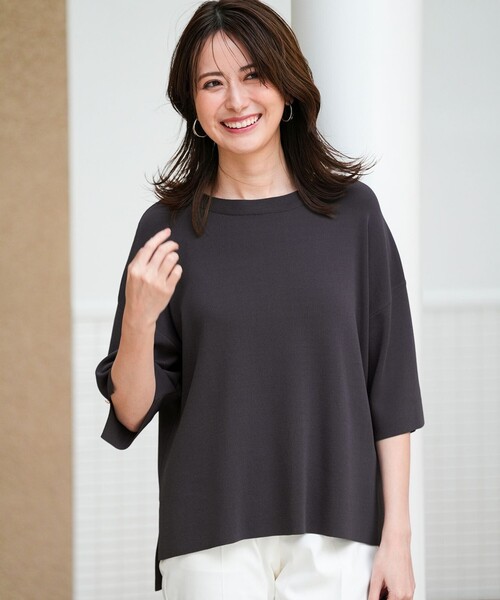 ANY SIS(エニィスィス)の「【アイスタッチ】ボートネックニット プルオーバー(ニット/セーター・レディース・スカイブルー系/ネイビー系9/グレー系/レッド系/ホワイト系9/イエロー系/ベージュ系2/ライトグレー系2・X-LARGE)」の1枚目の写真