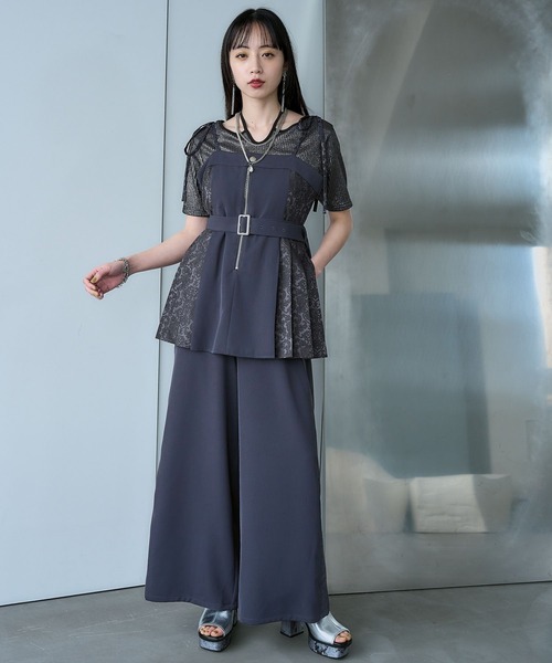 HARE（ハレ）の「ジャガードリボンオールインワン(HARE)（つなぎ/オールインワン・レディース・グレー/ブラック・FREE）」の7枚目の写真