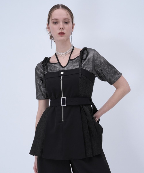 HARE（ハレ）の「ジャガードリボンオールインワン(HARE)（つなぎ/オールインワン・レディース・グレー/ブラック・FREE）」の12枚目の写真