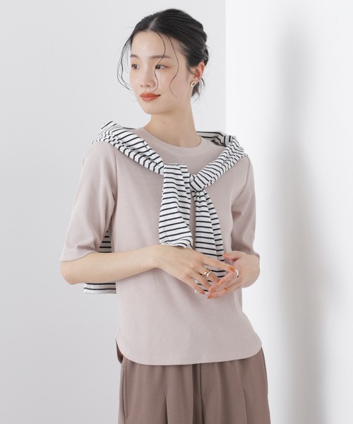 NANO universe(ナノユニバース)の「UVカット抗菌防臭吸水速乾イージーケアリブ半袖(Tシャツ/カットソー・レディース・ベージュ/ホワイト/ブラック・FREE)」の13枚目の写真