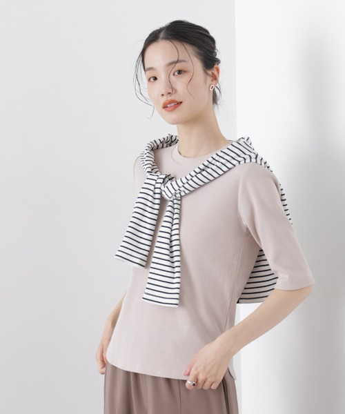 NANO universe(ナノユニバース)の「UVカット抗菌防臭吸水速乾イージーケアリブ半袖(Tシャツ/カットソー・レディース・ベージュ/ホワイト/ブラック・FREE)」の15枚目の写真