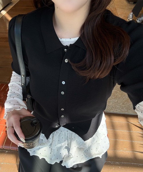 junoah(ジュノア)の「襟付きボタンデザインサマーニットトップス(ニット/セーター・レディース・アイボリー/ブラック/チャコール・LARGE/MEDIUM)」の6枚目の写真