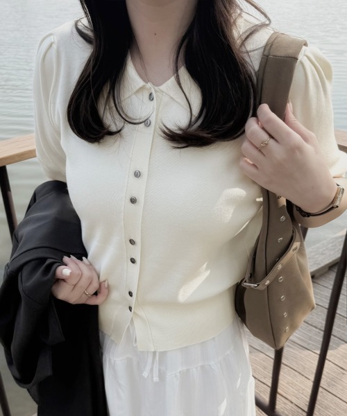 junoah(ジュノア)の「襟付きボタンデザインサマーニットトップス(ニット/セーター・レディース・アイボリー/ブラック/チャコール・LARGE/MEDIUM)」の9枚目の写真