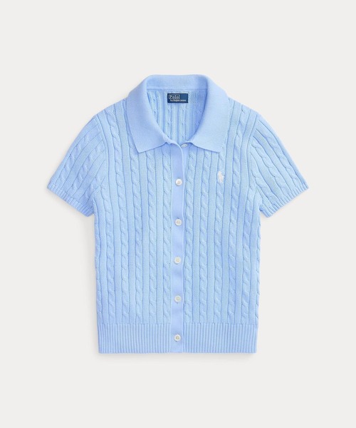 セール】ケーブル コットン ショートスリーブ Polo カーディガン