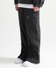 Poly Cotton RIB Track Zip Pants - BLACK