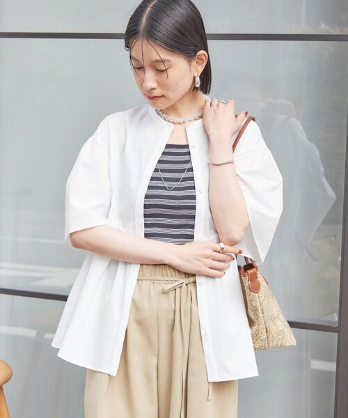 SHIPS（シップス）の「〈接触冷感 / 撥水加工〉TEXBRID(R) タフタ ショート スリーブ 羽織 シャツ（シャツ/ブラウス・レディース・ブラック/オフホワイト/ブラウン・ONE SIZE）」の7枚目の写真