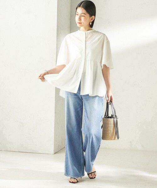 SHIPS（シップス）の「〈接触冷感 / 撥水加工〉TEXBRID(R) タフタ ショート スリーブ 羽織 シャツ（シャツ/ブラウス・レディース・ブラック/オフホワイト/ブラウン・ONE SIZE）」の10枚目の写真