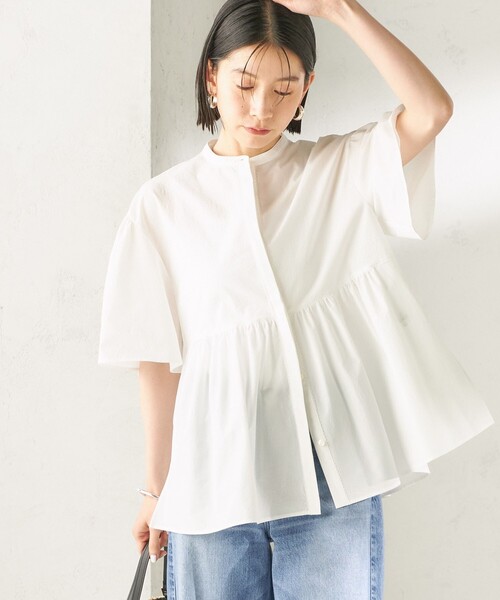 SHIPS（シップス）の「〈接触冷感 / 撥水加工〉TEXBRID(R) タフタ ショート スリーブ 羽織 シャツ（シャツ/ブラウス・レディース・ブラック/オフホワイト/ブラウン・ONE SIZE）」の14枚目の写真