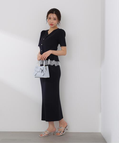 PROPORTION BODY DRESSING（プロポーションボディドレッシング）の「【加藤栞さん着用】レース付きペプラムニットセット / 1216140413（ワンピース・レディース・ピンク/ネイビー/ライトグリーン・MEDIUM/SMALL）」の4枚目の写真