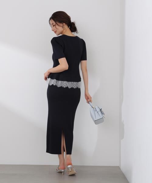 PROPORTION BODY DRESSING（プロポーションボディドレッシング）の「【加藤栞さん着用】レース付きペプラムニットセット / 1216140413（ワンピース・レディース・ピンク/ネイビー/ライトグリーン・MEDIUM/SMALL）」の5枚目の写真