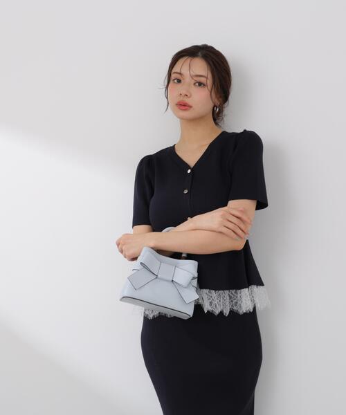 PROPORTION BODY DRESSING（プロポーションボディドレッシング）の「【加藤栞さん着用】レース付きペプラムニットセット / 1216140413（ワンピース・レディース・ピンク/ネイビー/ライトグリーン・MEDIUM/SMALL）」の7枚目の写真