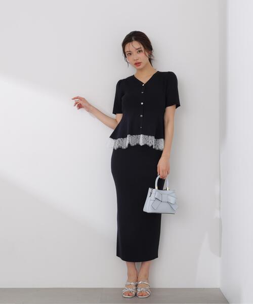 PROPORTION BODY DRESSING（プロポーションボディドレッシング）の「【加藤栞さん着用】レース付きペプラムニットセット / 1216140413（ワンピース・レディース・ピンク/ネイビー/ライトグリーン・MEDIUM/SMALL）」の3枚目の写真