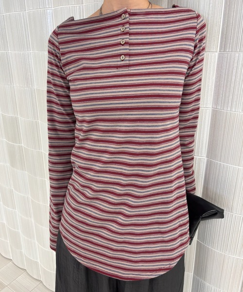 Ameri(アメリ)の「COLORFUL BORDER L/S TOP(Tシャツ/カットソー・レディース・アイボリー/ベージュ/グレー・FREE)」の3枚目の写真