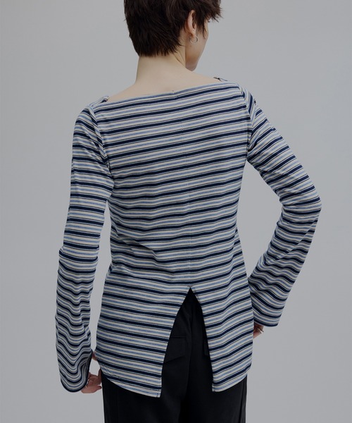 Ameri(アメリ)の「COLORFUL BORDER L/S TOP(Tシャツ/カットソー・レディース・アイボリー/ベージュ/グレー・FREE)」の6枚目の写真