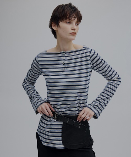 Ameri(アメリ)の「COLORFUL BORDER L/S TOP(Tシャツ/カットソー・レディース・アイボリー/ベージュ/グレー・FREE)」の8枚目の写真