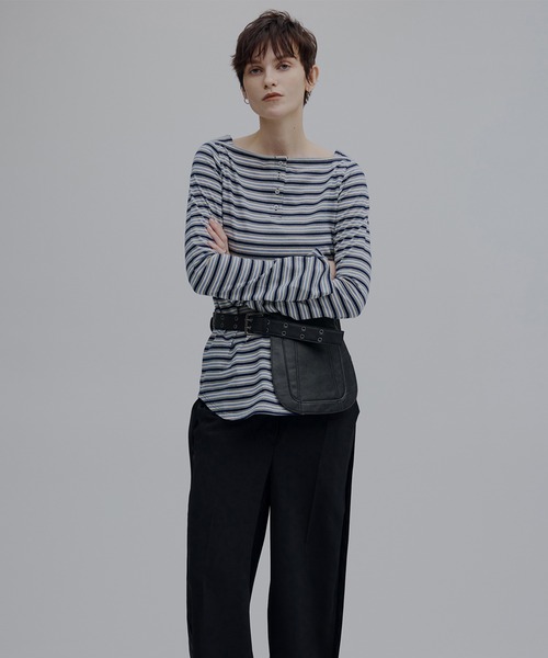 Ameri(アメリ)の「COLORFUL BORDER L/S TOP(Tシャツ/カットソー・レディース・アイボリー/ベージュ/グレー・FREE)」の9枚目の写真