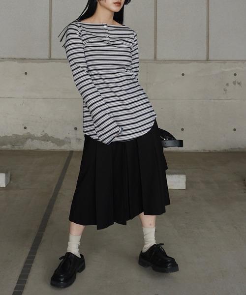 Ameri(アメリ)の「COLORFUL BORDER L/S TOP(Tシャツ/カットソー・レディース・アイボリー/ベージュ/グレー・FREE)」の14枚目の写真