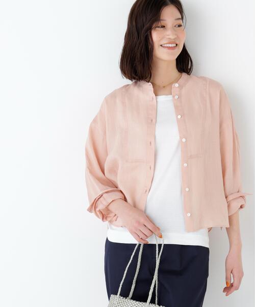 human woman(ヒューマンウーマン)の「◆【名品/ウォッシャブル/4カラー展開】ラミーボザムシャツブラウス(シャツ/ブラウス・レディース・ベージュ系その他2/ピンク/ネイビー/ブルー・MEDIUM)」の1枚目の写真