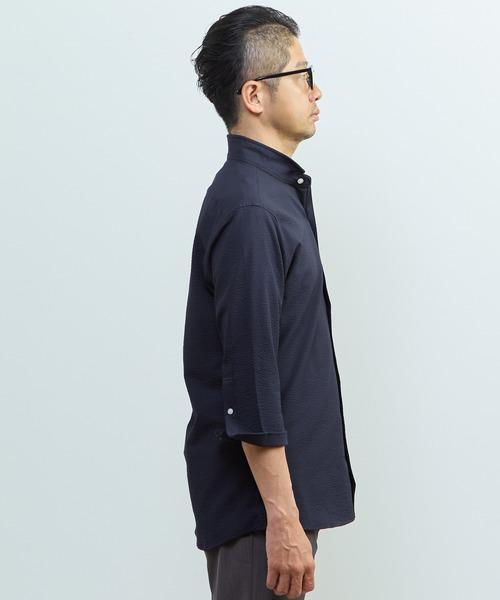 MEN'S MELROSE(メンズメルローズ)の「ストレッチフィット ワンピースカラー 七分袖シャツ(シャツ/ブラウス・メンズ・ホワイト系その他/ライトグレー/ネイビー・2/3/4)」の4枚目の写真