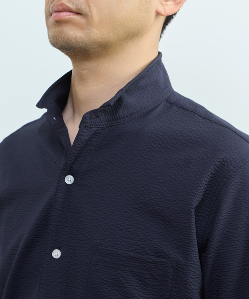 MEN'S MELROSE(メンズメルローズ)の「ストレッチフィット ワンピースカラー 七分袖シャツ(シャツ/ブラウス・メンズ・ホワイト系その他/ライトグレー/ネイビー・2/3/4)」の5枚目の写真
